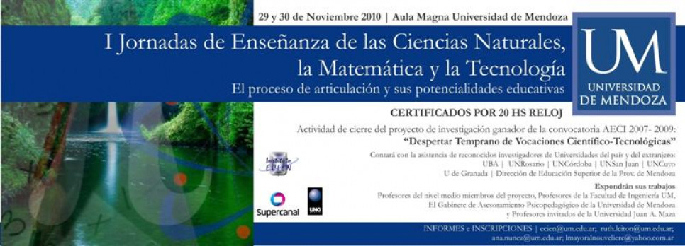 imagen 29 y 30/11 - I Jornadas de Enseñanza de las Ciencias Naturales, la Matemática y la Tecnología